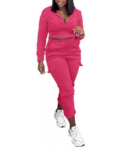 Women's Two Piece Outfits Sweatsuits Zip-up Hoodie Jacket Casual Cargo Jogging Set Tracksuit Set with Pockets Pink $23.84 Act...