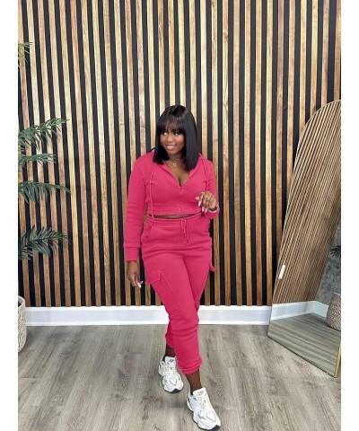 Women's Two Piece Outfits Sweatsuits Zip-up Hoodie Jacket Casual Cargo Jogging Set Tracksuit Set with Pockets Pink $23.84 Act...