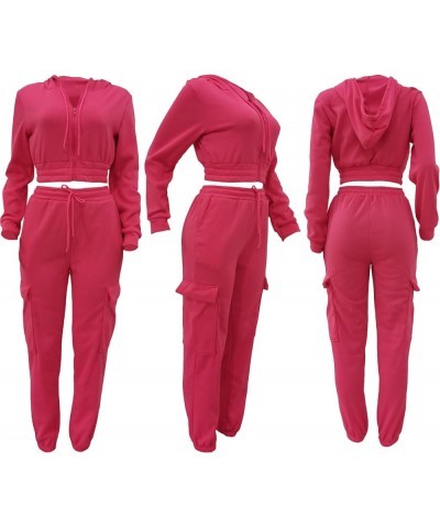 Women's Two Piece Outfits Sweatsuits Zip-up Hoodie Jacket Casual Cargo Jogging Set Tracksuit Set with Pockets Pink $23.84 Act...