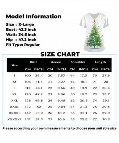 Women's Scrub Tops Christmas V-Neck Short Sleeve Scrub Tops Stretch Tunic with Pockets 01-white $11.43 Tops