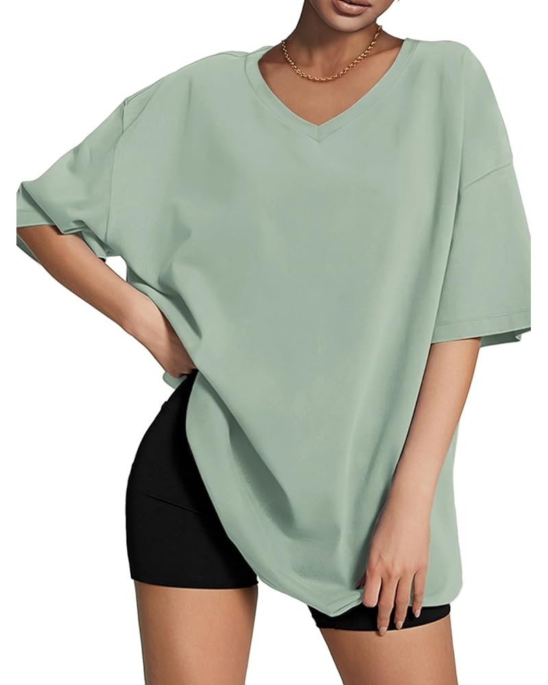 Womens Oversized T Shirts V Neck Tees Half Sleeve Cozy Comfy Tunic 2024 Y2K Tops Casual Gray Green $10.00 Tops