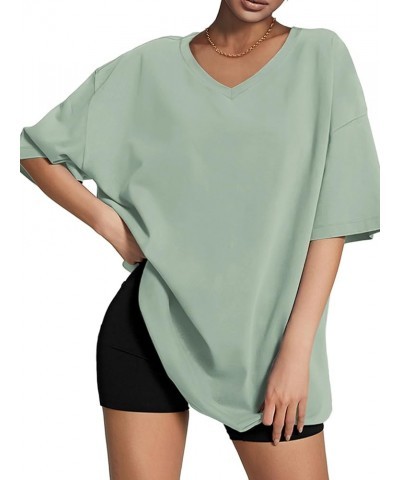 Womens Oversized T Shirts V Neck Tees Half Sleeve Cozy Comfy Tunic 2024 Y2K Tops Casual Gray Green $10.00 Tops