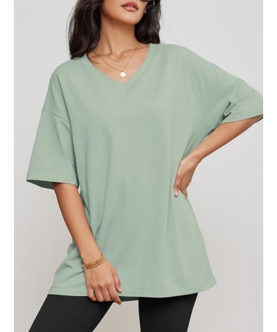 Womens Oversized T Shirts V Neck Tees Half Sleeve Cozy Comfy Tunic 2024 Y2K Tops Casual Gray Green $10.00 Tops