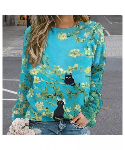 Women's Flower Butterfly Print Sweatshirt Casual 3D Print Oversized Long Sleeve Crewneck Pullover Tops Blouse Shirts Almond B...