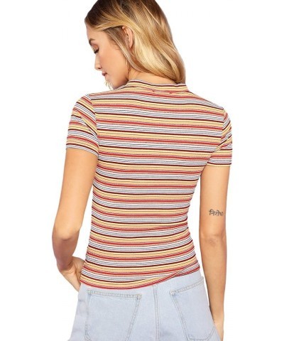 Women's Casual Multi Striped Ribbed Short Sleeve Solid Tee Knit Top Multicolor $10.56 T-Shirts