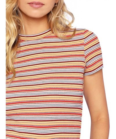 Women's Casual Multi Striped Ribbed Short Sleeve Solid Tee Knit Top Multicolor $10.56 T-Shirts