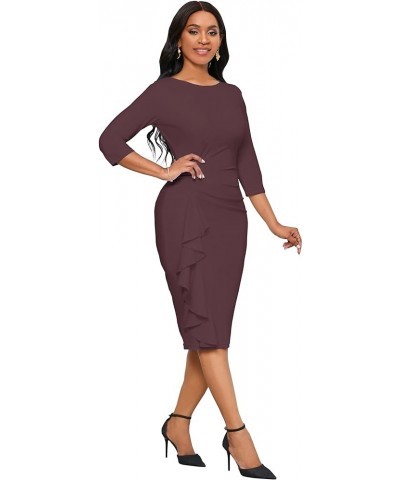 Church Dresses for Women 3/4 Sleeve Bodycon Ruffle Vintage Work Midi Pencil Dress 1seal Brown $26.54 Dresses