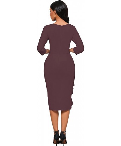 Church Dresses for Women 3/4 Sleeve Bodycon Ruffle Vintage Work Midi Pencil Dress 1seal Brown $26.54 Dresses