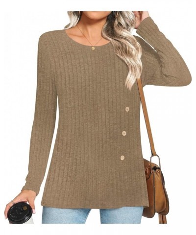 Women Long Sleeve Casual Tshirts Loose Crewneck Blouse Warm Comfy Tunic Brown $10.39 Tops