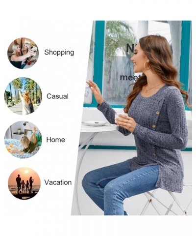 Women Long Sleeve Casual Tshirts Loose Crewneck Blouse Warm Comfy Tunic Brown $10.39 Tops