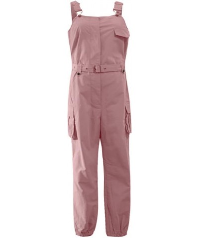 Women 's Cargo Overalls Romper Solid Color Adjustable Straps Cargo Pants Beam Foot One Piece Jumpsuits with Belt S-3XL Pink $...