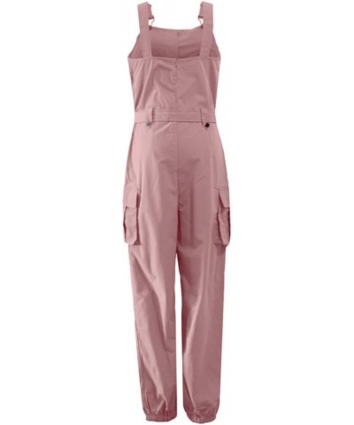 Women 's Cargo Overalls Romper Solid Color Adjustable Straps Cargo Pants Beam Foot One Piece Jumpsuits with Belt S-3XL Pink $...