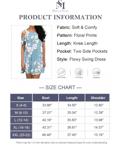 Womens Summer Cold Shoulder Floral Flowy T-Shirt Dress with Pockets Light Blue $15.99 Dresses