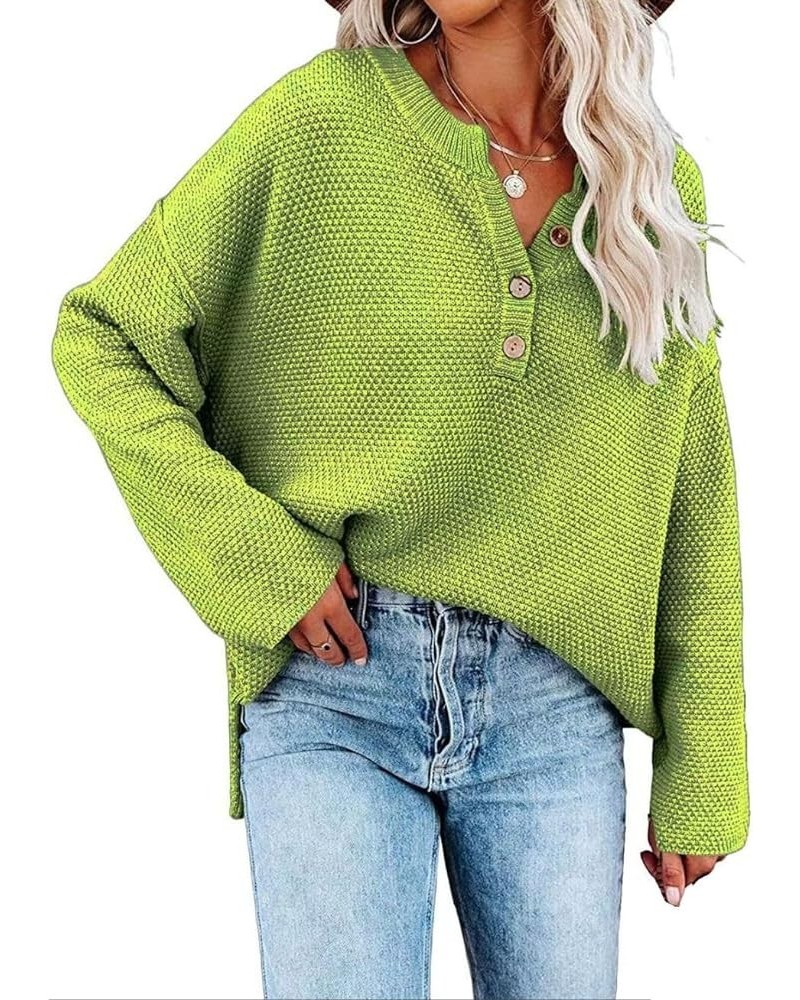 Women's Sweaters Waffle Knit Long Sleeve Shirts V Neck Cute Sweaters Button Up Henley Tops Fall Sweatshirts for Women Fluores...