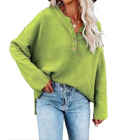 Women's Sweaters Waffle Knit Long Sleeve Shirts V Neck Cute Sweaters Button Up Henley Tops Fall Sweatshirts for Women Fluores...