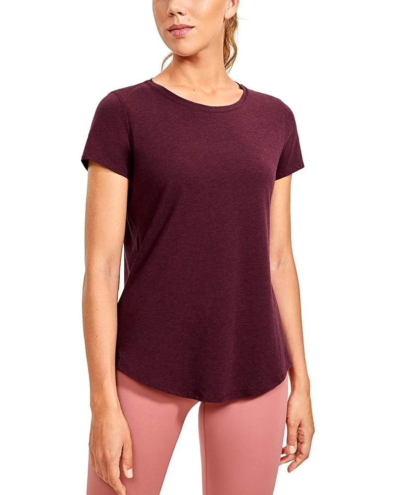 Women's Pima Cotton Short Sleeve Workout Shirt Yoga T-Shirt Athletic Tee Top Berry Heather $14.79 Activewear