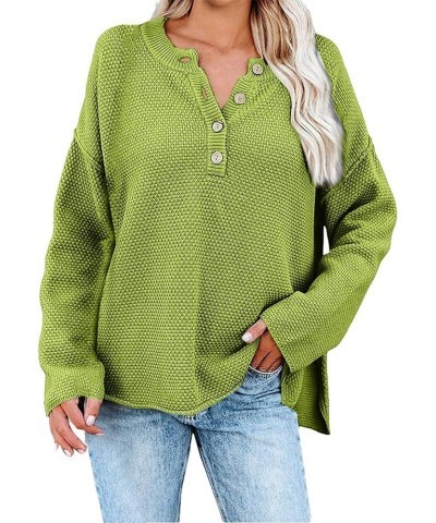 Women's Sweaters Waffle Knit Long Sleeve Shirts V Neck Cute Sweaters Button Up Henley Tops Fall Sweatshirts for Women Fluores...