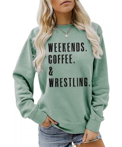 Wresting Mom Sweatshirt for Women, Weekends Coffee Wresting Retro Women Crewneck Pullover Top Fashion Sweatshirt 01-light Gre...