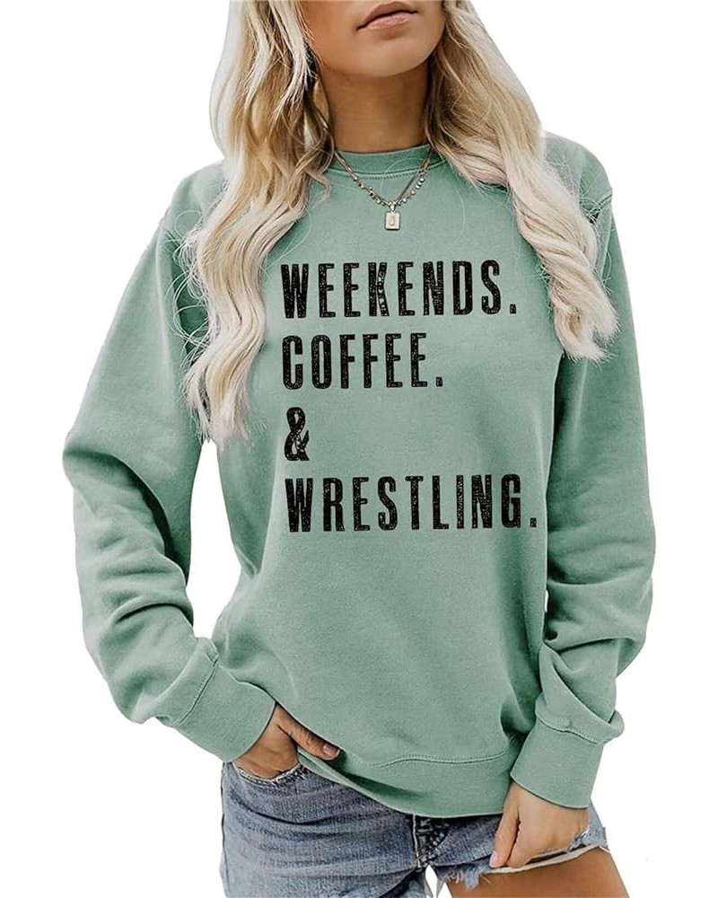 Wresting Mom Sweatshirt for Women, Weekends Coffee Wresting Retro Women Crewneck Pullover Top Fashion Sweatshirt 01-light Gre...