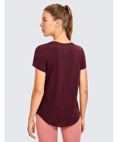 Women's Pima Cotton Short Sleeve Workout Shirt Yoga T-Shirt Athletic Tee Top Berry Heather $14.79 Activewear