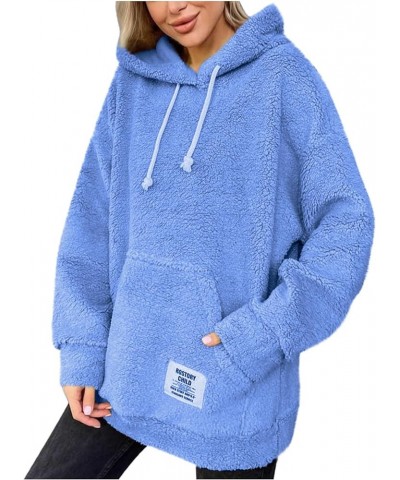 Women Oversized Sherpa Fleece Hoodies Long Sleeve Casual Hooded Pullover Drawstraing Warm Sweatshirts with Pocket 03 Blue $11...