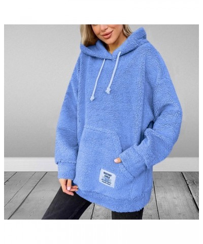 Women Oversized Sherpa Fleece Hoodies Long Sleeve Casual Hooded Pullover Drawstraing Warm Sweatshirts with Pocket 03 Blue $11...