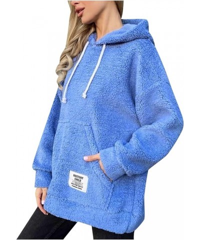 Women Oversized Sherpa Fleece Hoodies Long Sleeve Casual Hooded Pullover Drawstraing Warm Sweatshirts with Pocket 03 Blue $11...