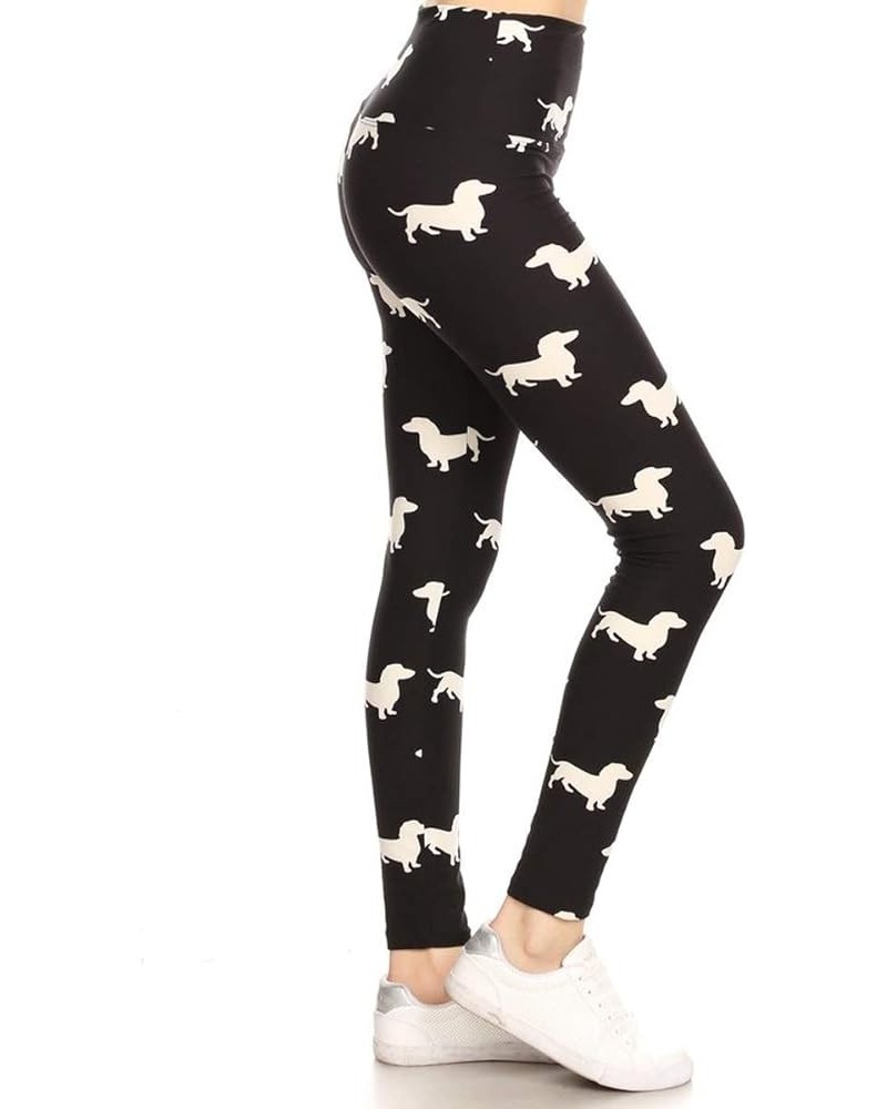 High Waisted Checkered & Animal Print Leggings for Women - Regular, Plus, 1X3X, 3X5X 5" Yoga Wiener Dog $6.83 Leggings