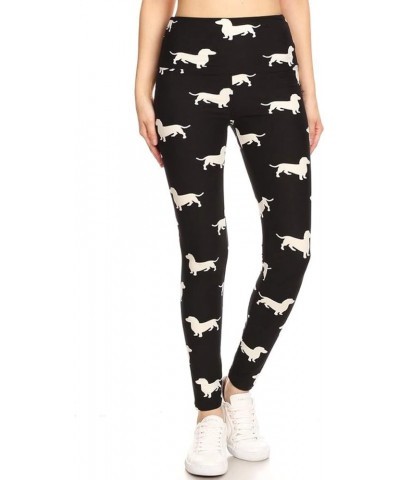 High Waisted Checkered & Animal Print Leggings for Women - Regular, Plus, 1X3X, 3X5X 5" Yoga Wiener Dog $6.83 Leggings