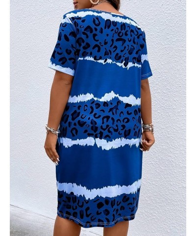 Women's Plus Size Leopard Print V Neck Short Sleeve T Shirt Dress Summer Short Dresses Blue Print $19.37 Dresses