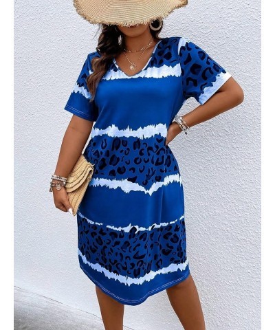 Women's Plus Size Leopard Print V Neck Short Sleeve T Shirt Dress Summer Short Dresses Blue Print $19.37 Dresses