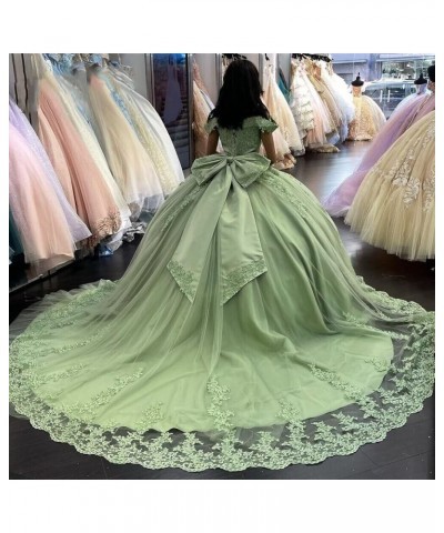 Women's Off Shoulder Quinceanera Dresses Puffy Tulle Prom Dresses with Train Lace Beaded Long Ball Gown for Sweet 15 16 Burgu...