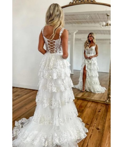 Women‘s Off The Shoulder Tiered Prom Dress with Split Sleeveless A Line Evening Gown for Juniors KO008 Peacock $47.83 Dresses