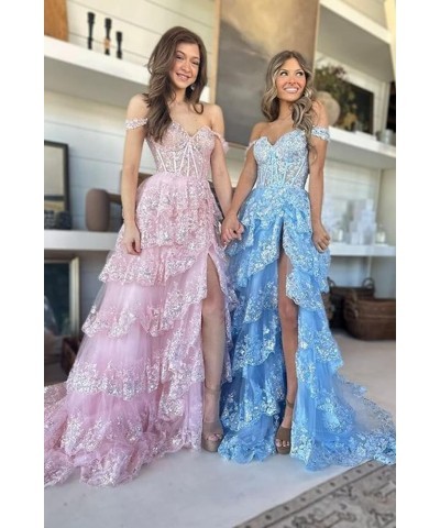 Women‘s Off The Shoulder Tiered Prom Dress with Split Sleeveless A Line Evening Gown for Juniors KO008 Peacock $47.83 Dresses