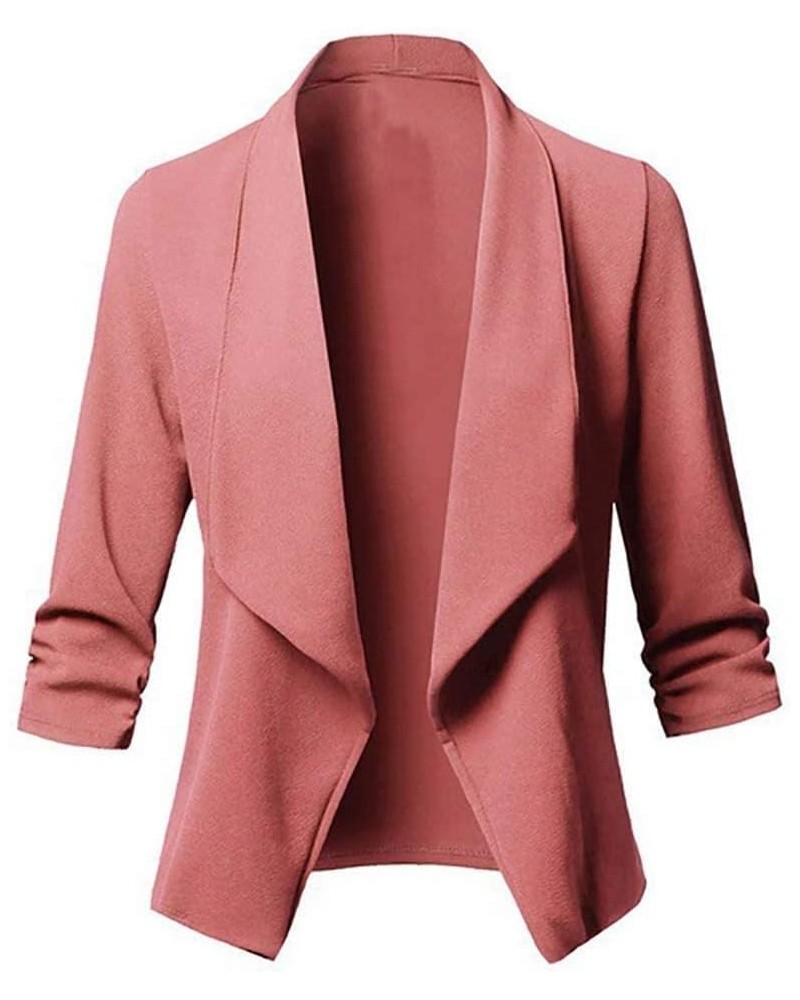 Women's 3/4 Sleeve Blazer Plus Size Solid Color Classic Casual Slim Lapel Collar Open Front Cardigan Suit Jacket Tops Pink $9...