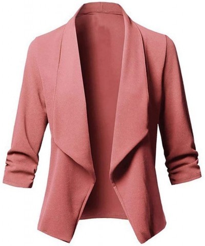 Women's 3/4 Sleeve Blazer Plus Size Solid Color Classic Casual Slim Lapel Collar Open Front Cardigan Suit Jacket Tops Pink $9...