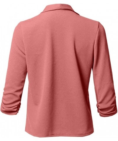 Women's 3/4 Sleeve Blazer Plus Size Solid Color Classic Casual Slim Lapel Collar Open Front Cardigan Suit Jacket Tops Pink $9...