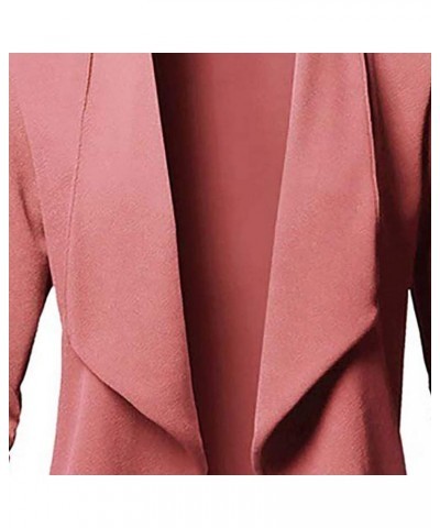 Women's 3/4 Sleeve Blazer Plus Size Solid Color Classic Casual Slim Lapel Collar Open Front Cardigan Suit Jacket Tops Pink $9...