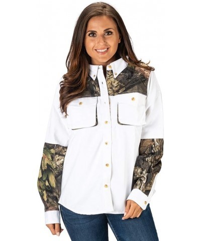 Women's Signature Cotton Twill Rugged Field Hunting Shooting Shirt, Mossy Oak Camo Breakup Country - White $32.95 Blouses