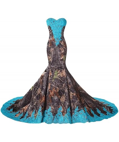 Camouflage Lace Mermaid Wedding Dresses for Women Camo Evening Prom Dress Long Style2-turquoise $42.50 Dresses