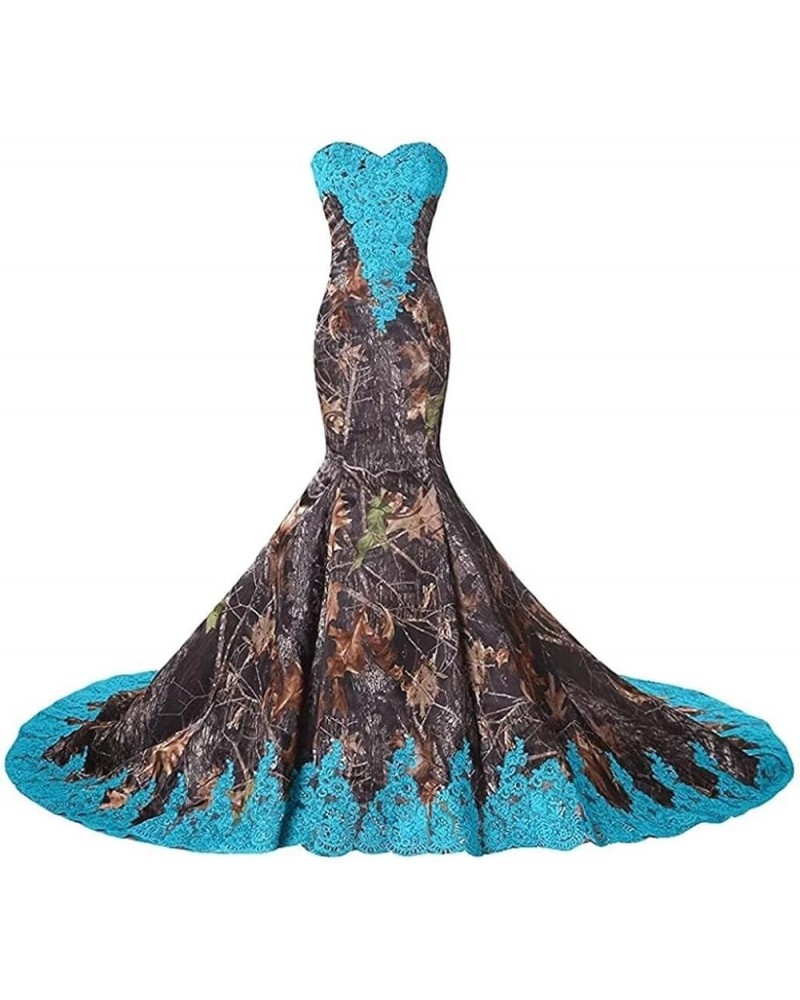 Camouflage Lace Mermaid Wedding Dresses for Women Camo Evening Prom Dress Long Style2-turquoise $42.50 Dresses