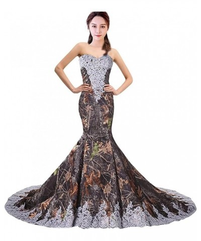 Camouflage Lace Mermaid Wedding Dresses for Women Camo Evening Prom Dress Long Style2-turquoise $42.50 Dresses