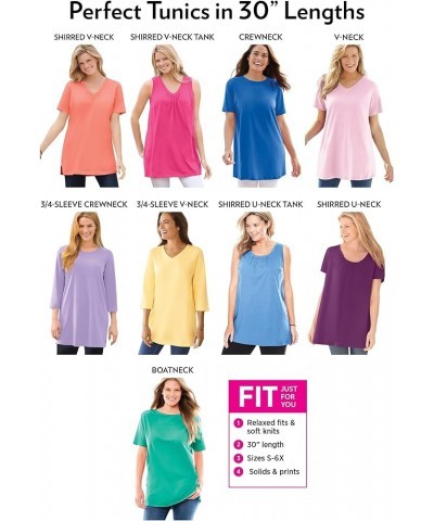 Women's Plus Size Perfect Three-Quarter Sleeve V-Neck Tunic Chocolate $14.22 Tops