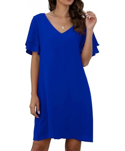 2023 Women's Summer Casual Loose Mini Dress V-Neck Bell Short Sleeve Double Layer Shift Dress 07 Royal Blue $11.00 Dresses