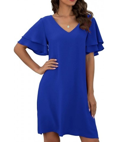 2023 Women's Summer Casual Loose Mini Dress V-Neck Bell Short Sleeve Double Layer Shift Dress 07 Royal Blue $11.00 Dresses