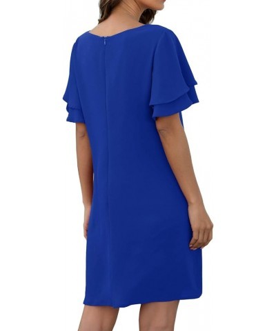 2023 Women's Summer Casual Loose Mini Dress V-Neck Bell Short Sleeve Double Layer Shift Dress 07 Royal Blue $11.00 Dresses