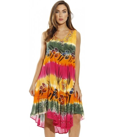 Tie Dye Summer Dress with Floral Hand Painted Design Multi 9 $12.50 Dresses