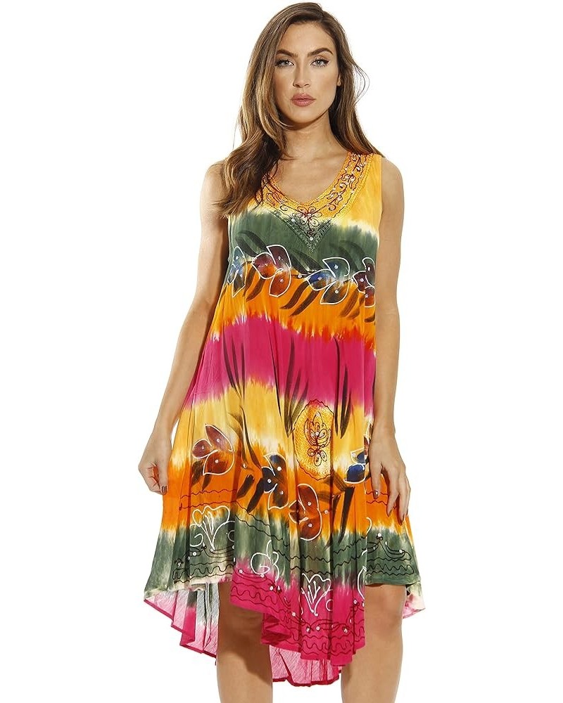 Tie Dye Summer Dress with Floral Hand Painted Design Multi 9 $12.50 Dresses