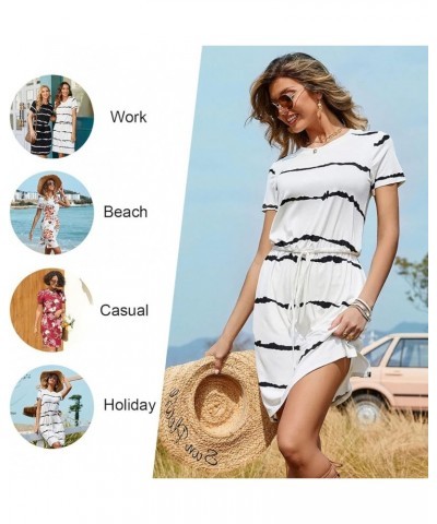 Womens 2024 Casual Dresses Summer Short Sleeve Work T Shirt Dress with Pockets Hide Belly Rosa Banksiae $10.29 Dresses