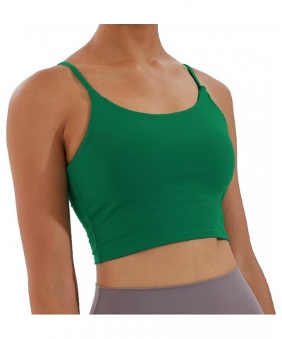 Women's Strappy Stretch Sports Bra Longline Yoga Tank Top Fitness Bra Workout Camisole Crop Tops for Teen Girl Verdant $11.27...